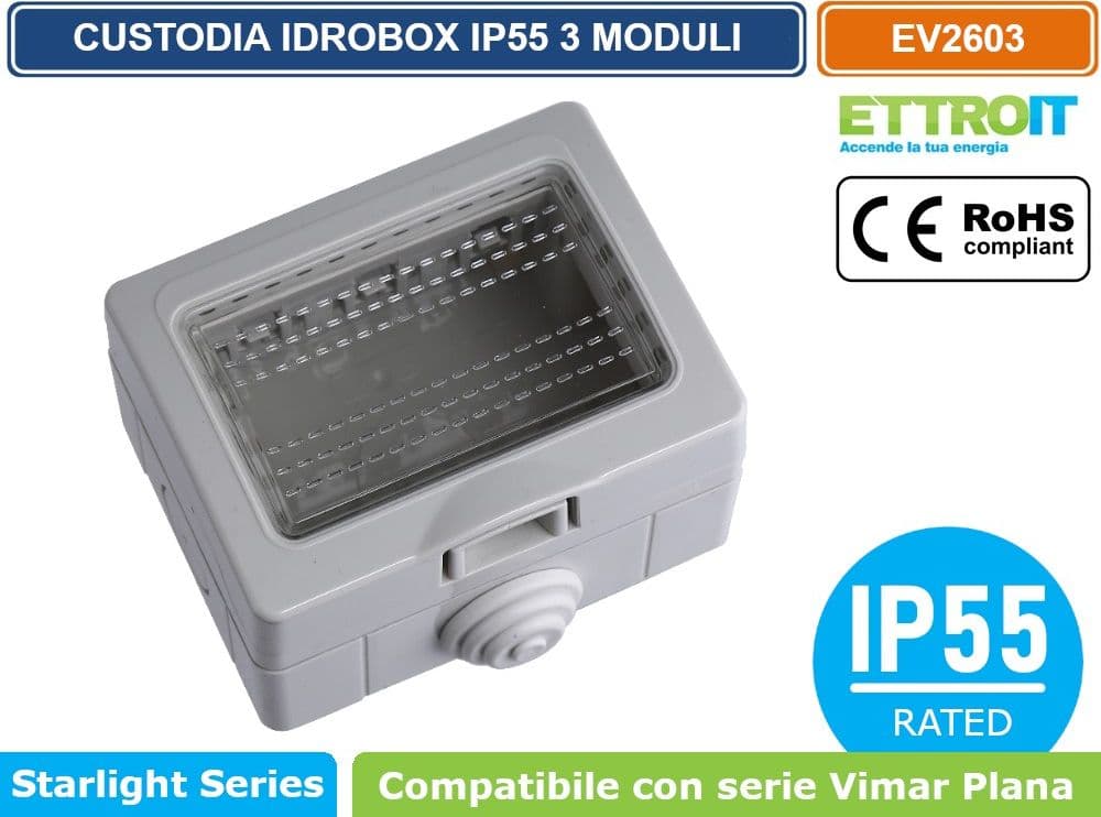 CUSTODIA CONTENITORE DA PARETE IDROBOX 3 MODULI IP55 COMPATIBILE SERIE VIMAR PLANA - ETTROIT