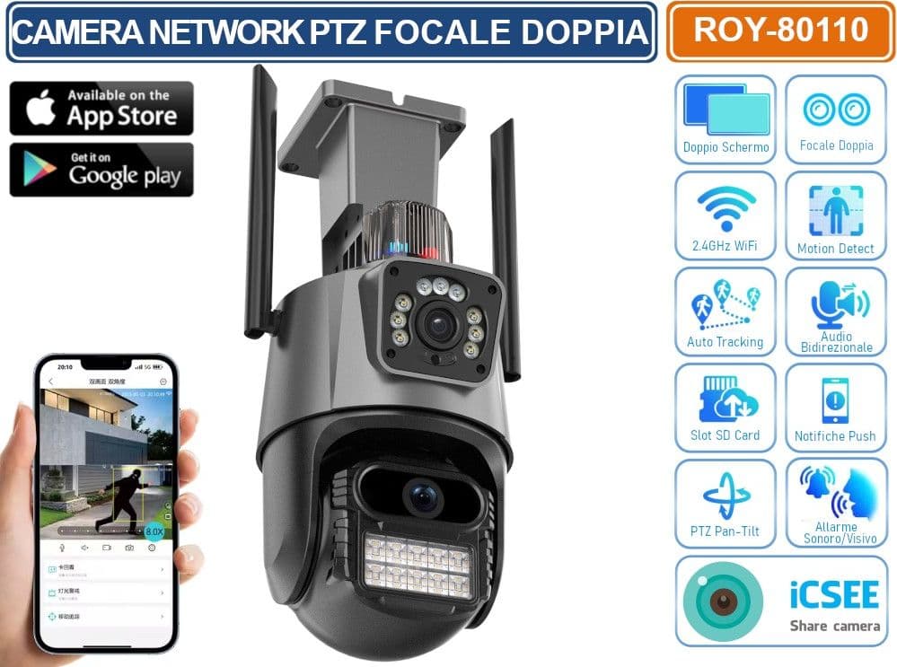TELECAMERA SPEED DOME PTZ IP NETWORK 4MP CON DOPPIA LENTE ANALISI INTELLIGENTE AUDIO BIDIREZIONALE IP66