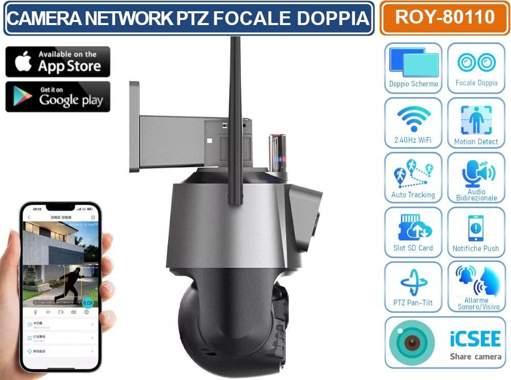 TELECAMERA SPEED DOME PTZ IP NETWORK 4MP CON DOPPIA LENTE ANALISI INTELLIGENTE AUDIO BIDIREZIONALE IP66 - 3