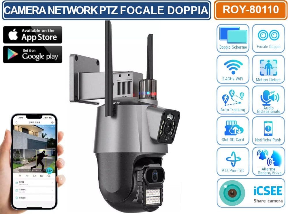 TELECAMERA SPEED DOME PTZ IP NETWORK 4MP CON DOPPIA LENTE ANALISI INTELLIGENTE AUDIO BIDIREZIONALE IP66 - 4