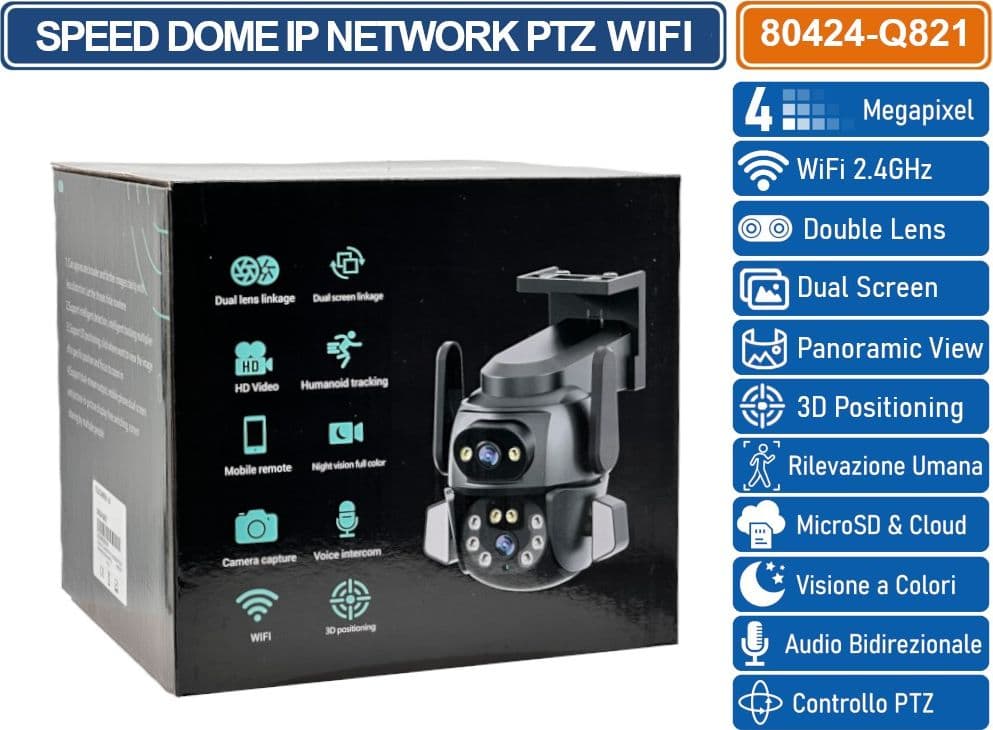TELECAMERA SPEED DOME PTZ WIFI 4 MP DOUBLE LENS AUTOTRACKING RICONOSCOMENTO UMANO AUDIO BIDIREZIONALE COMPATIBILE ONVIF IP66 - 4