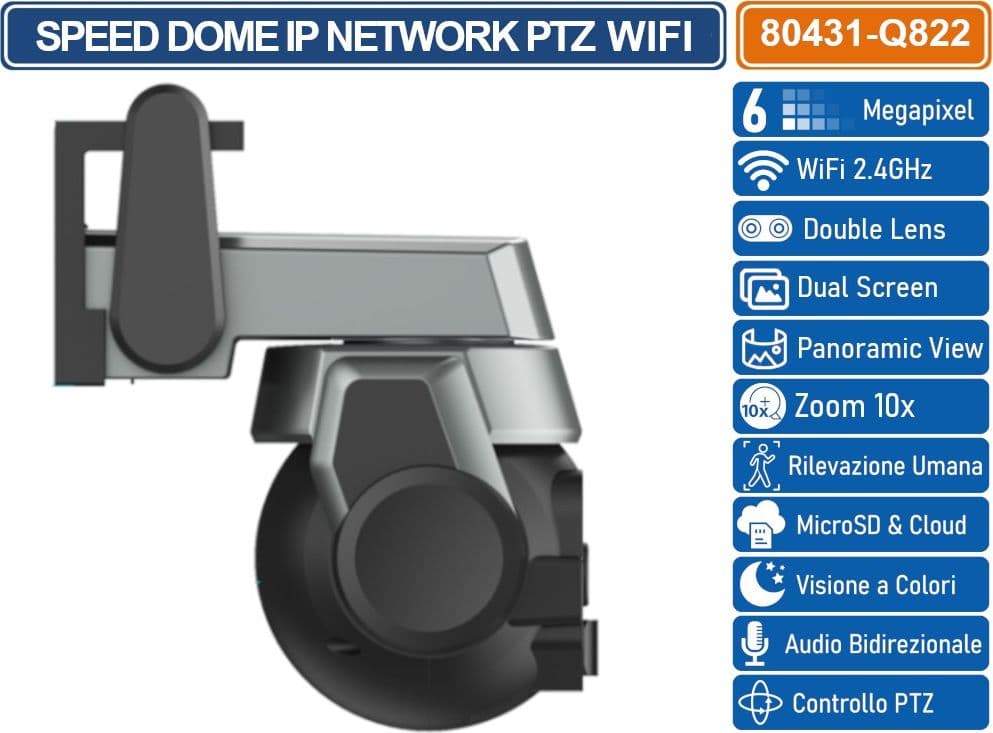 TELECAMERA SPEED DOME ZOOM 10X PTZ WIFI 6 MP DOUBLE LENS AUTOTRACKING RICONOSCIMENTO UMANO AUDIO BIDIREZIONALE COMPATIBILE ONVIF IP66 - 3