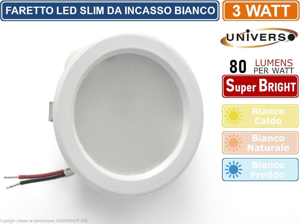 FARETTO LED ROTONDO ULTRA SLIM BIANCO 3W DA INCASSO 240LM BIANCO CALDO NATURALE FREDDO - 2