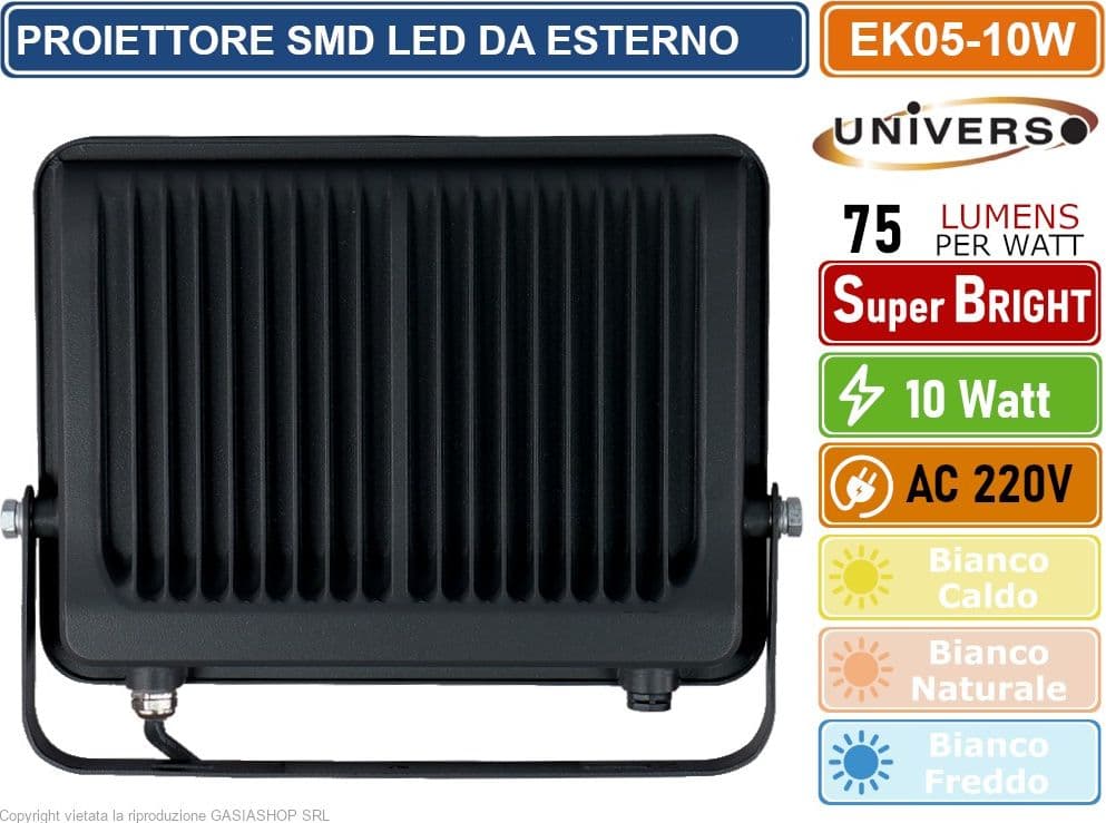 UNIVERSO EK05-10W-N FARO PROIETTORE SMD LED FLOODLIGHT 10W SLIM IP65 COLORE NERO - 3000K 4000K 6500K - 2