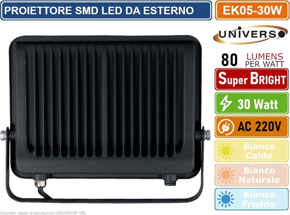 UNIVERSO EK05-30W-N FARO PROIETTORE SMD LED FLOODLIGHT 30W SLIM IP65 COLORE NERO - 3000K 4000K 6500K - 2