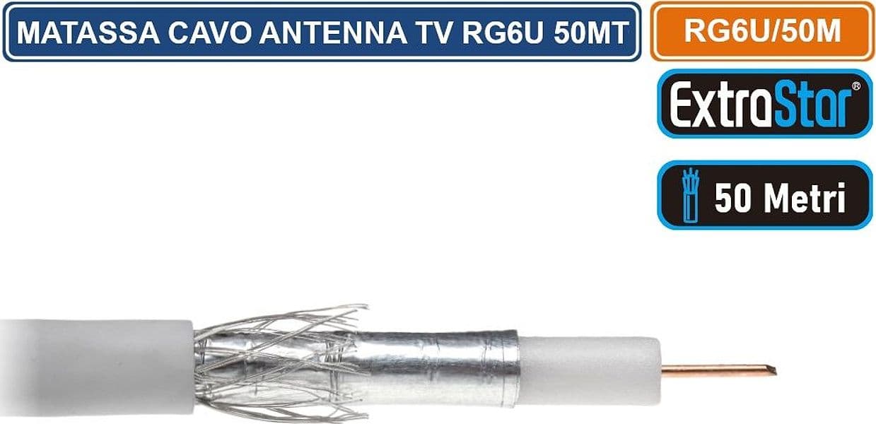 MATASSA 50 METRI CAVO COASSIALE ANTENNA RG6U SATELLITARE DIGITALE TERRESTRE SKY DVB - 2