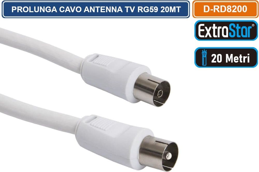 CAVO PROLUNGA ANTENNA TERRESTRE COASSIALE RG59 20 METRI MASCHIO FEMMINA - 3