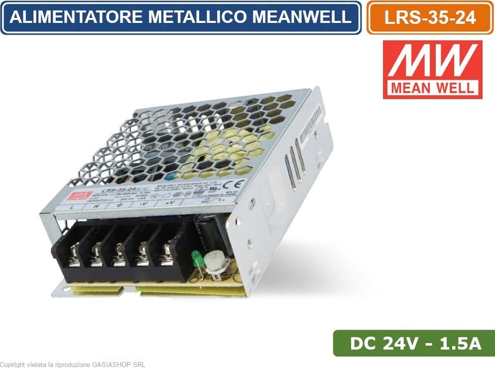 LRS-35-24 ALIMENTATORE SWITCHING MEANWELL 35W 24VDC 1.5A 115/230VAC SINGOLA USCITA - 2