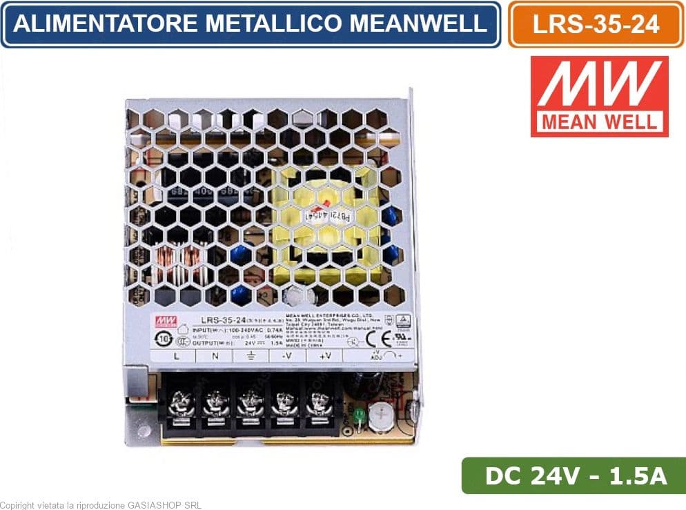 LRS-35-24 ALIMENTATORE SWITCHING MEANWELL 35W 24VDC 1.5A 115/230VAC SINGOLA USCITA - 3