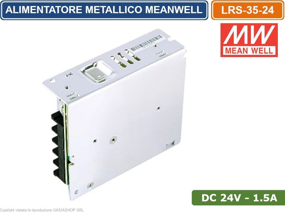 LRS-35-24 ALIMENTATORE SWITCHING MEANWELL 35W 24VDC 1.5A 115/230VAC SINGOLA USCITA - 4