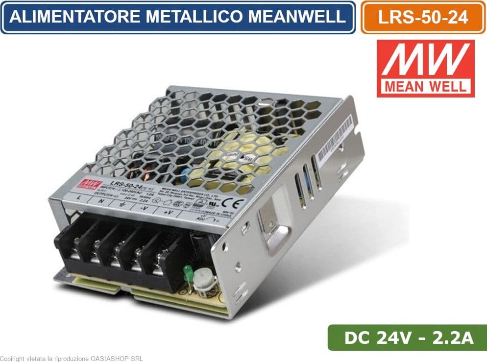LRS-50-24 ALIMENTATORE SWITCHING MEANWELL 50W 24VDC 2.2A 115/230VAC SINGOLA USCITA - 2