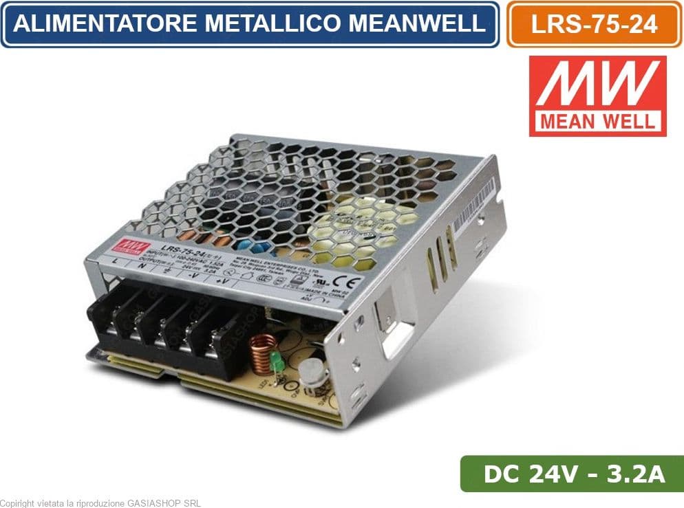 LRS-75-24 ALIMENTATORE SWITCHING MEANWELL 75W 24VDC 3.2A 115/230VAC SINGOLA USCITA - 2