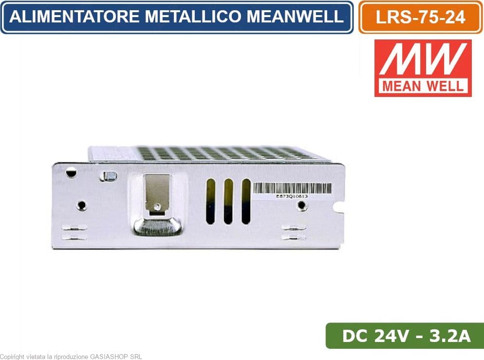 LRS-75-24 ALIMENTATORE SWITCHING MEANWELL 75W 24VDC 3.2A 115/230VAC SINGOLA USCITA - 3