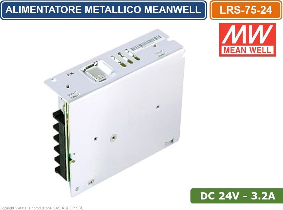 LRS-75-24 ALIMENTATORE SWITCHING MEANWELL 75W 24VDC 3.2A 115/230VAC SINGOLA USCITA - 4