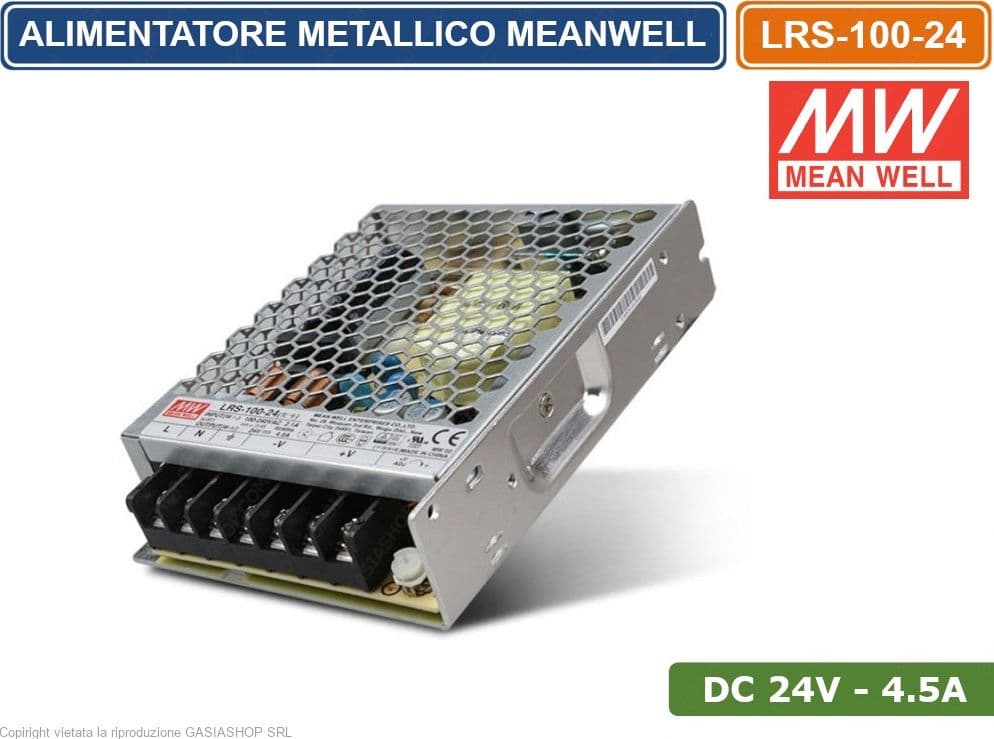 LRS-100-24 ALIMENTATORE SWITCHING MEANWELL 100W 24VDC 4.5A 115/230VAC DOPPIA USCITA - 2