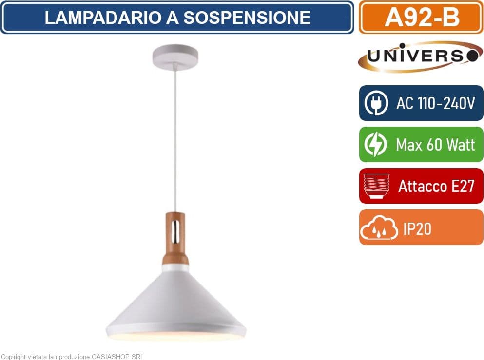 UNIVERSO A92 LAMPADARIO IN METALLO A CAMPANA CON PORTALAMPADA PER LAMPADINE E27 BIANCO - NERO - 3