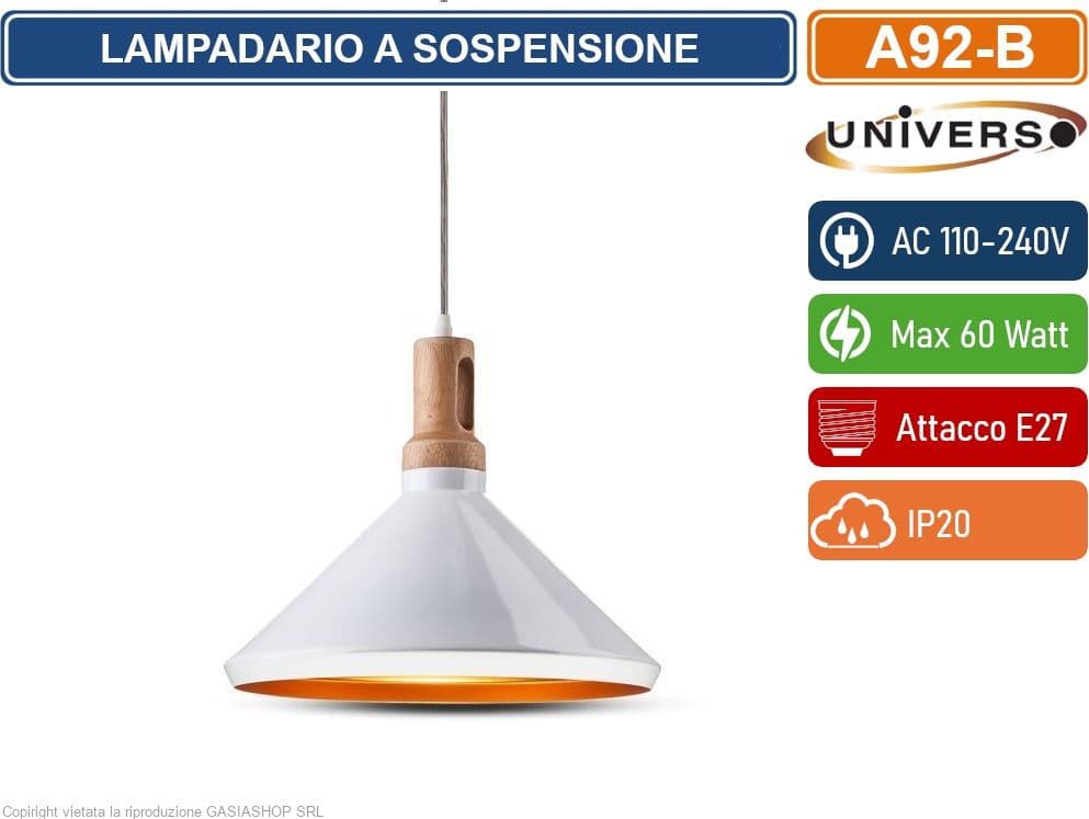 UNIVERSO A92 LAMPADARIO IN METALLO A CAMPANA CON PORTALAMPADA PER LAMPADINE E27 BIANCO - NERO - 4