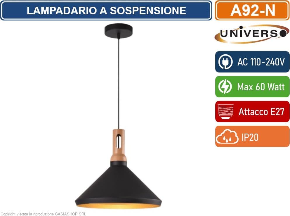 UNIVERSO A92 LAMPADARIO IN METALLO A CAMPANA CON PORTALAMPADA PER LAMPADINE E27 BIANCO - NERO - 5