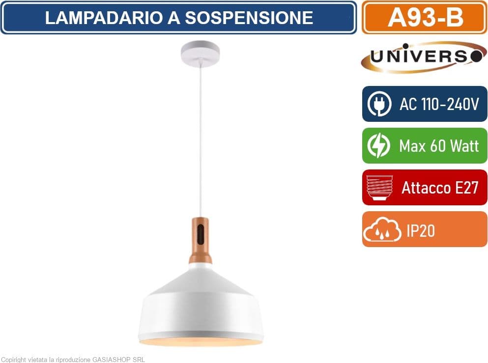 UNIVERSO A93 LAMPADARIO IN METALLO A CAMPANA CON PORTALAMPADA PER LAMPADINE E27 BIANCO - NERO - 2