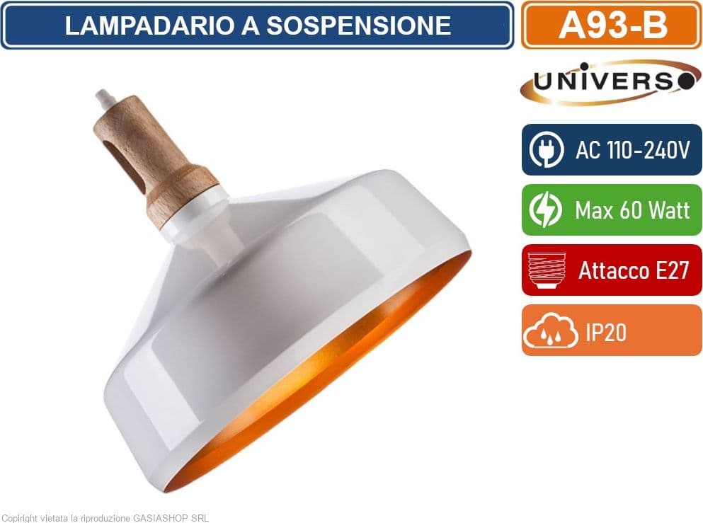UNIVERSO A93 LAMPADARIO IN METALLO A CAMPANA CON PORTALAMPADA PER LAMPADINE E27 BIANCO - NERO - 3