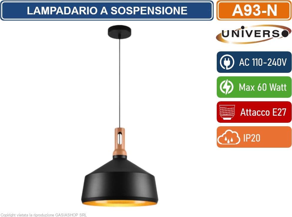 UNIVERSO A93 LAMPADARIO IN METALLO A CAMPANA CON PORTALAMPADA PER LAMPADINE E27 BIANCO - NERO - 4