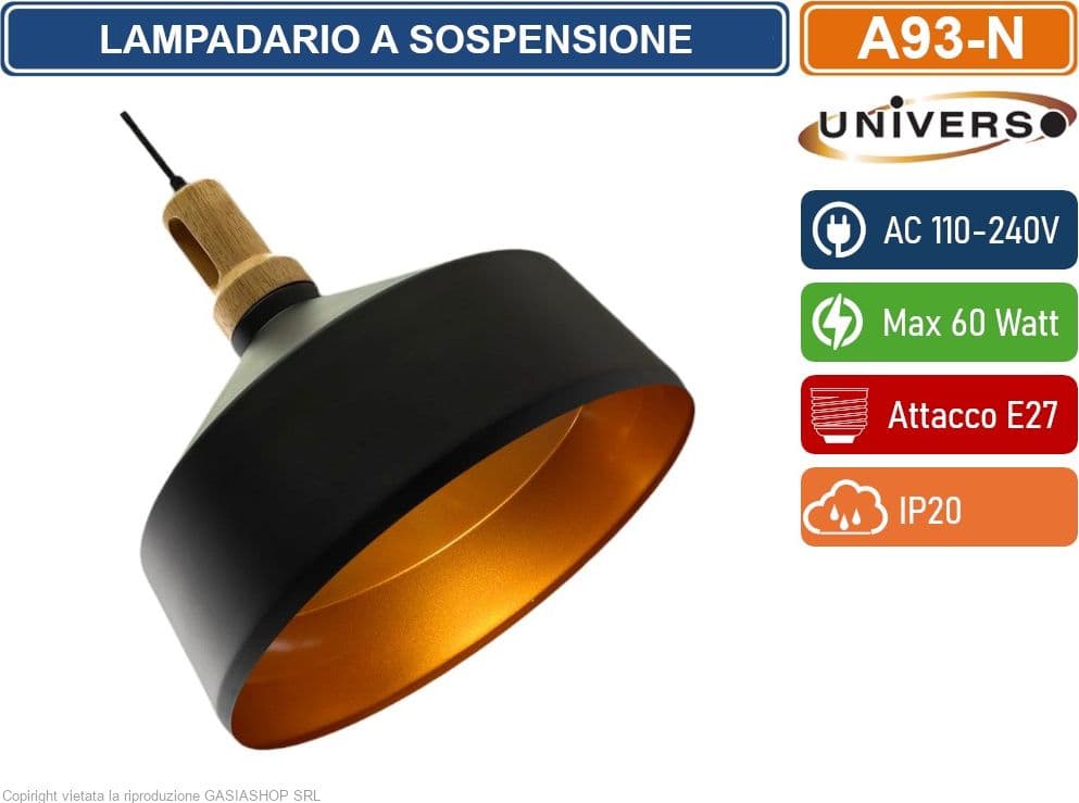 UNIVERSO A93 LAMPADARIO IN METALLO A CAMPANA CON PORTALAMPADA PER LAMPADINE E27 BIANCO - NERO - 5