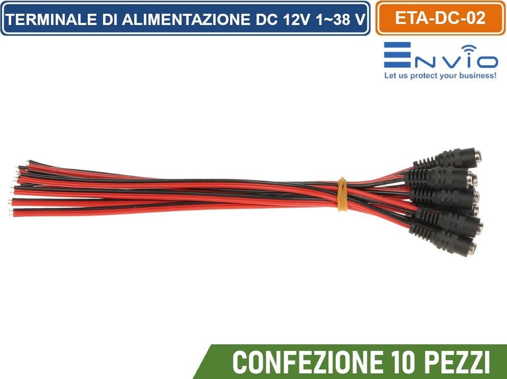 CONFEZIONE 10 PEZZI CAVO TERMINALE DI ALIMENTAZIONE 25 CM CON CONNETTORE CC FEMMINA DC 12V 1~38 V - 2