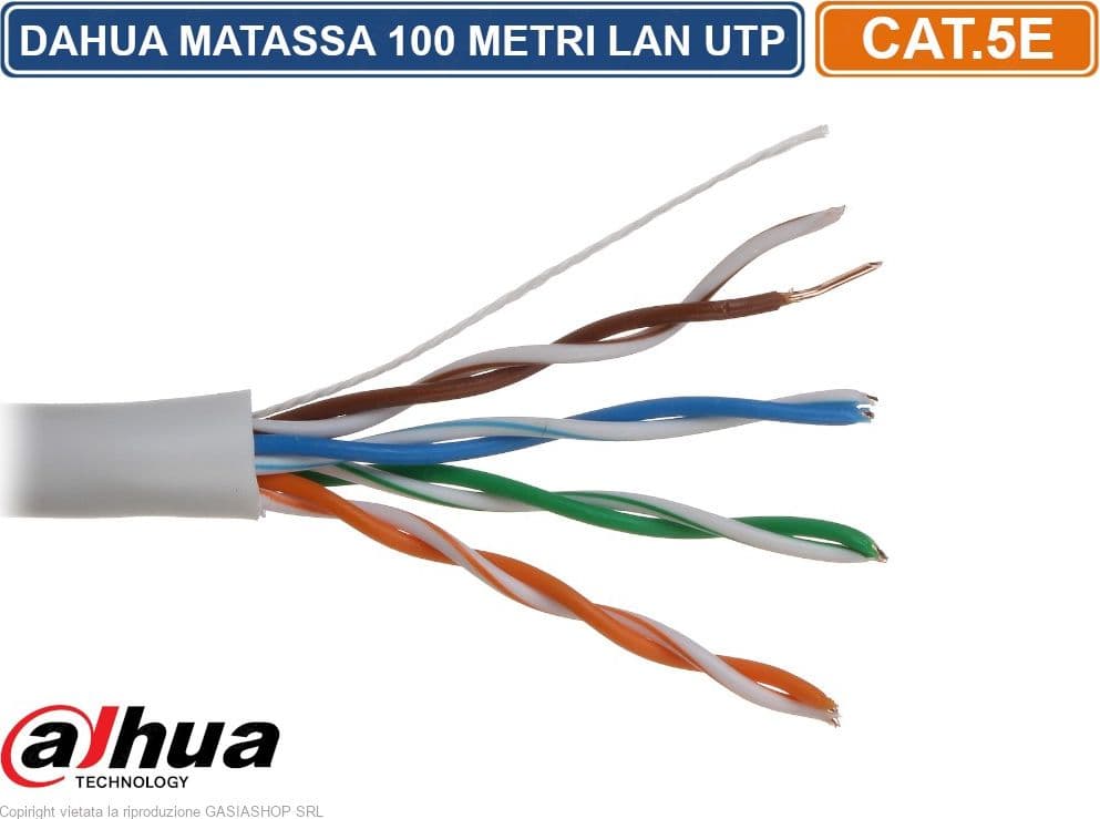 MATASSA BOBINA DAHUA CAVO RETE 100 METRI ETHERNET UTP CAT 5E 4X2 AWG 24 LAN RJ45 100% RAME - 2