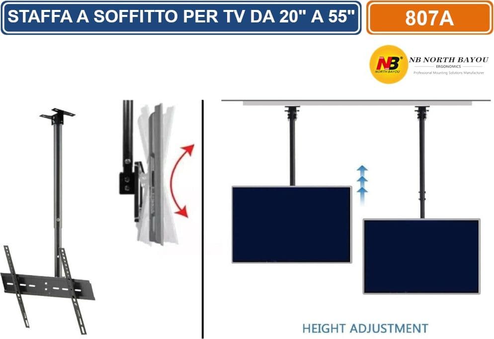 STAFFA SUPPORTO DA SOFFITTO PER TV MONITOR DA 20" A 55" CON ATTACCO VESA - 2
