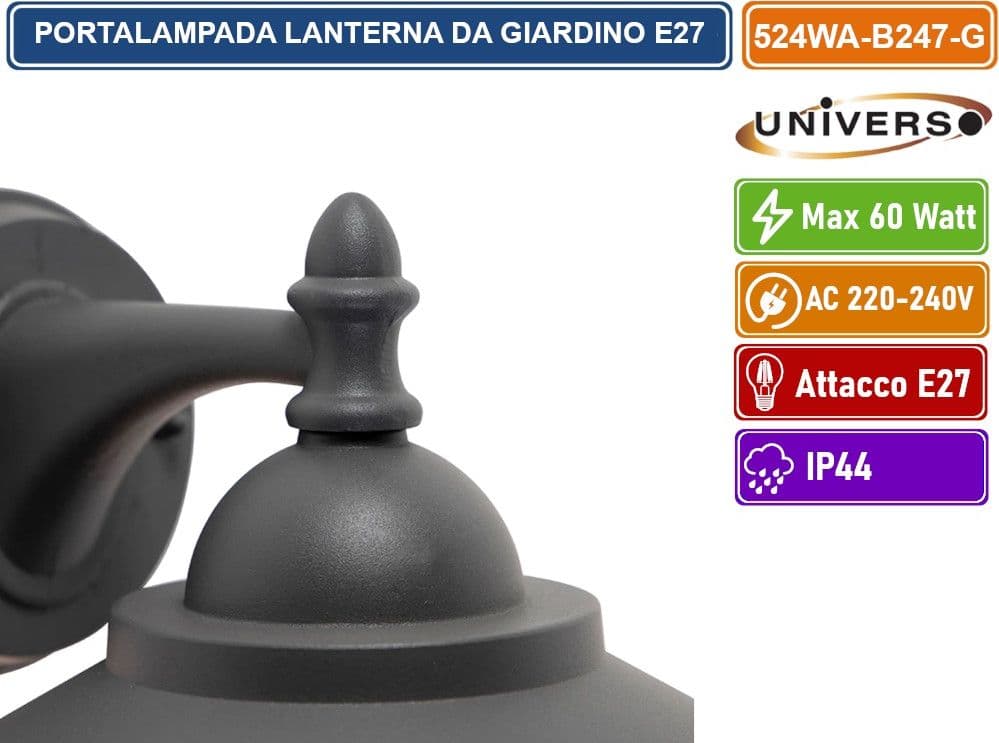 UNIVERSO 524WA-B247-G PORTALAMPADA LANTERNA DA GIARDINO WALL LAMP GRIGIO ANTRACITE DA MURO IP44 PER LAMPADINE E27 - 3