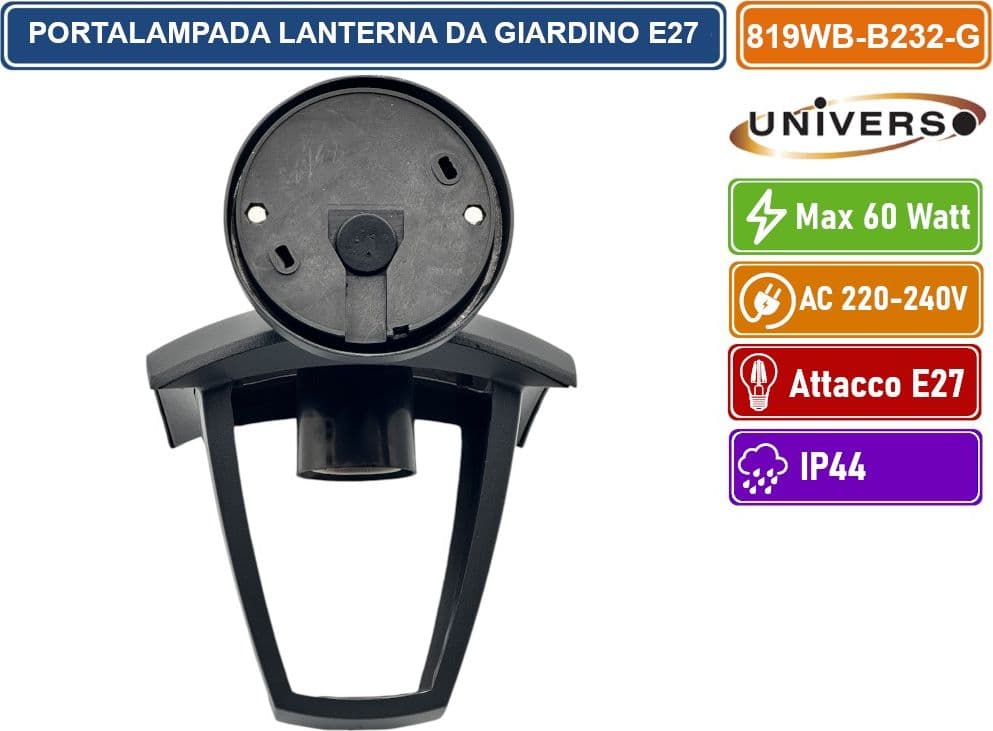 UNIVERSO 819WB-B232-G PORTALAMPADA LANTERNA DA GIARDINO WALL LAMP GRIGIO ANTRACITE DA MURO IP44 PER LAMPADINE E27 - 2