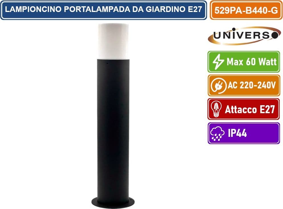 UNIVERSO LAMPIONCINO PORTALAMPADA DA GIARDINO PER LAMPADINE E27 CON FISSAGGIO A TERRA IP44 44CM - 2
