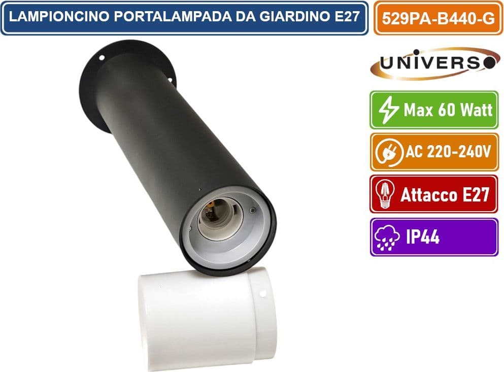 UNIVERSO LAMPIONCINO PORTALAMPADA DA GIARDINO PER LAMPADINE E27 CON FISSAGGIO A TERRA IP44 44CM - 3