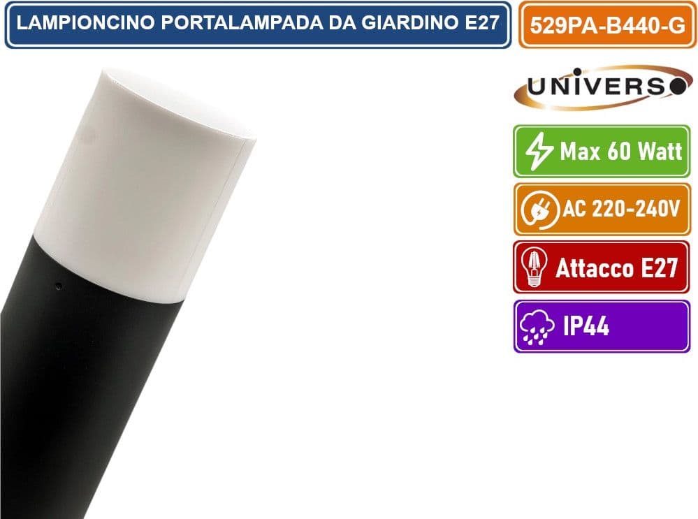 UNIVERSO LAMPIONCINO PORTALAMPADA DA GIARDINO PER LAMPADINE E27 CON FISSAGGIO A TERRA IP44 44CM - 4