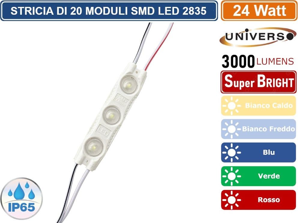 UNIVERSO STRISCIA LED 20 MODULI INDIPENDENTI 24W SMD 2835 DC 12V IMPERMEABILE IP65 - 3
