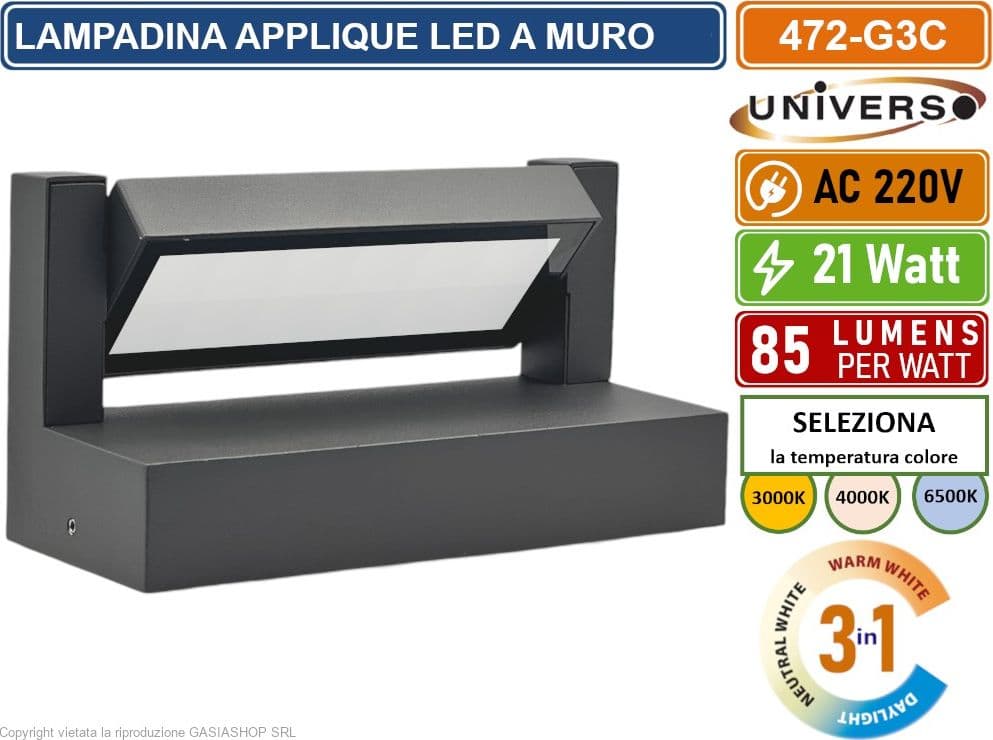 UNIVERSO 472-G3C LAMPADA APPLIQUE LED DA MURO RUOTABILE 21W SMD  CCT 3IN1 CAMBIA COLORE IP65 DA ESTERNO - 2