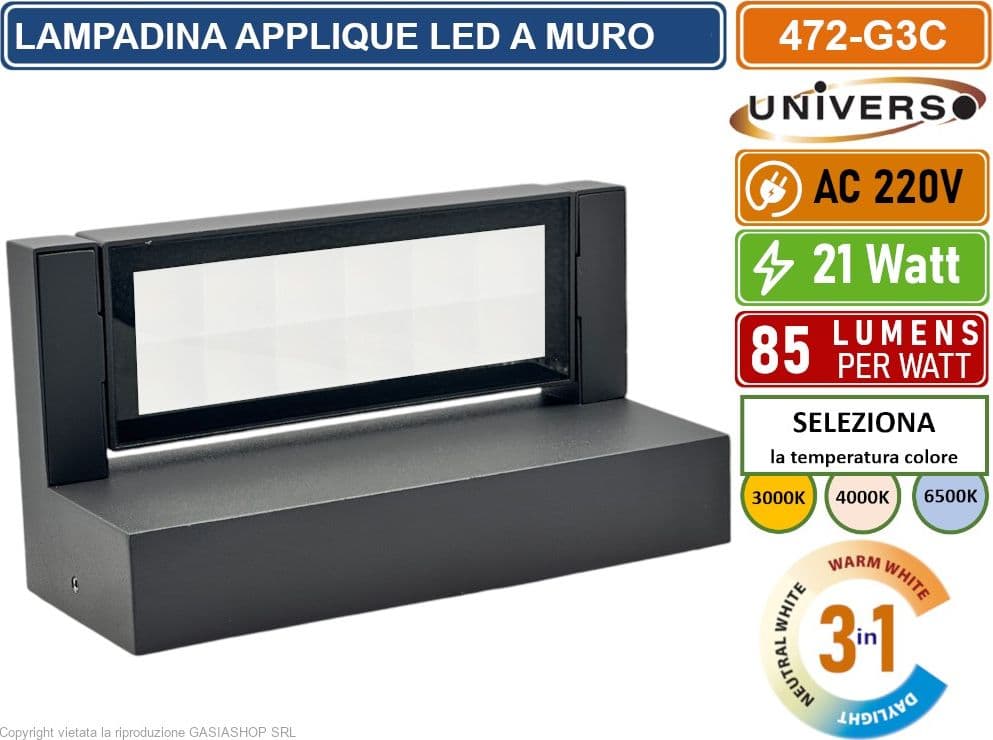 UNIVERSO 472-G3C LAMPADA APPLIQUE LED DA MURO RUOTABILE 21W SMD  CCT 3IN1 CAMBIA COLORE IP65 DA ESTERNO - 3