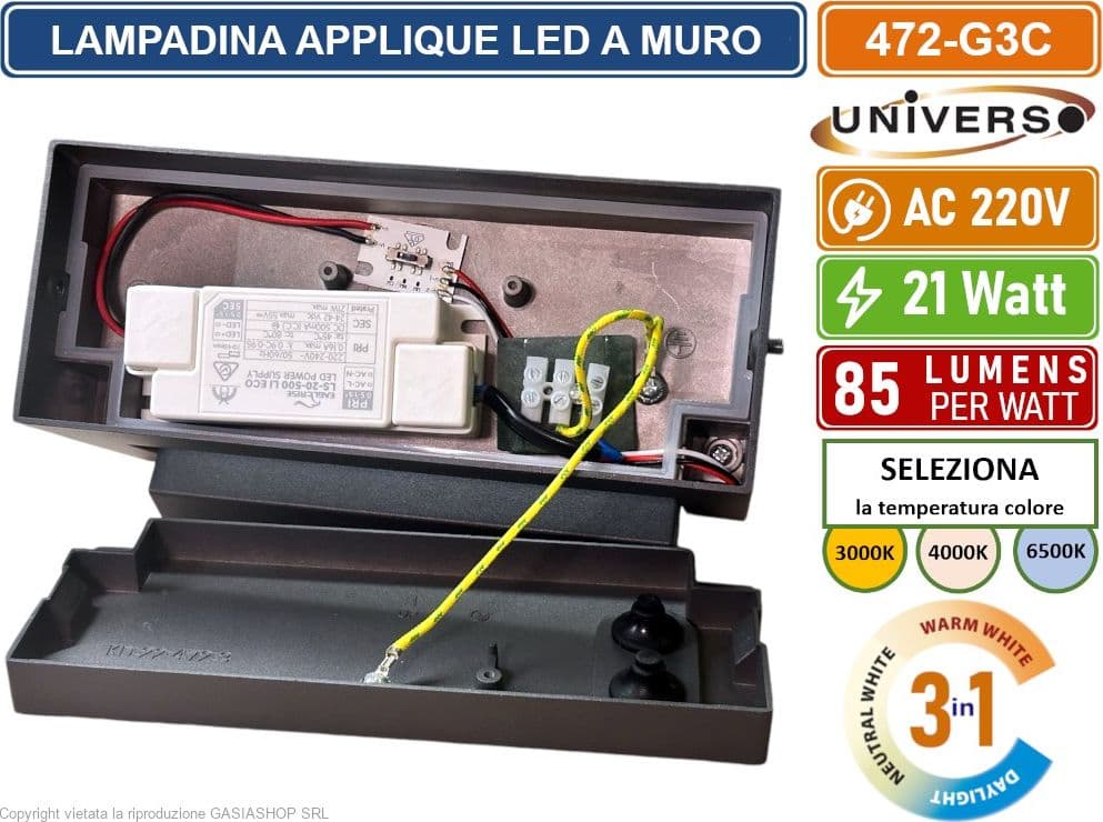 UNIVERSO 472-G3C LAMPADA APPLIQUE LED DA MURO RUOTABILE 21W SMD  CCT 3IN1 CAMBIA COLORE IP65 DA ESTERNO - 5