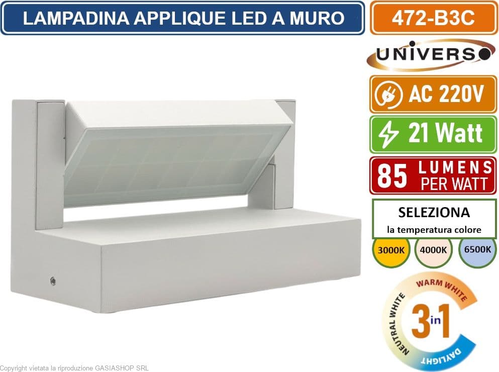 UNIVERSO 472-B3C LAMPADA APPLIQUE LED DA MURO RUOTABILE 21W SMD  CCT 3IN1 CAMBIA COLORE IP65 DA ESTERNO - 2