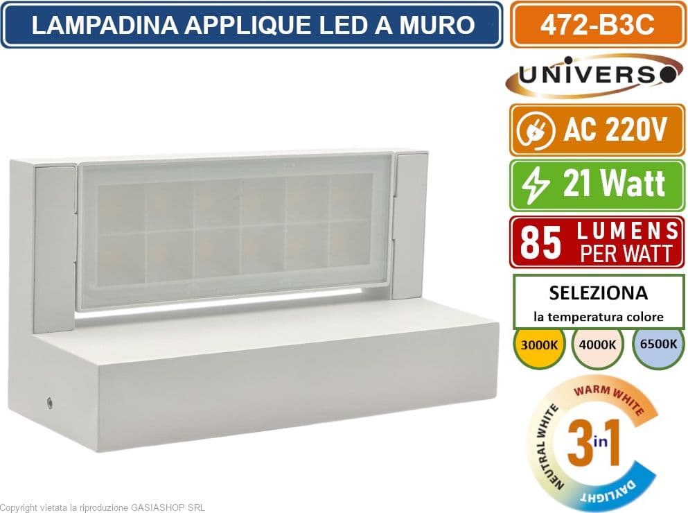 UNIVERSO 472-B3C LAMPADA APPLIQUE LED DA MURO RUOTABILE 21W SMD  CCT 3IN1 CAMBIA COLORE IP65 DA ESTERNO - 3
