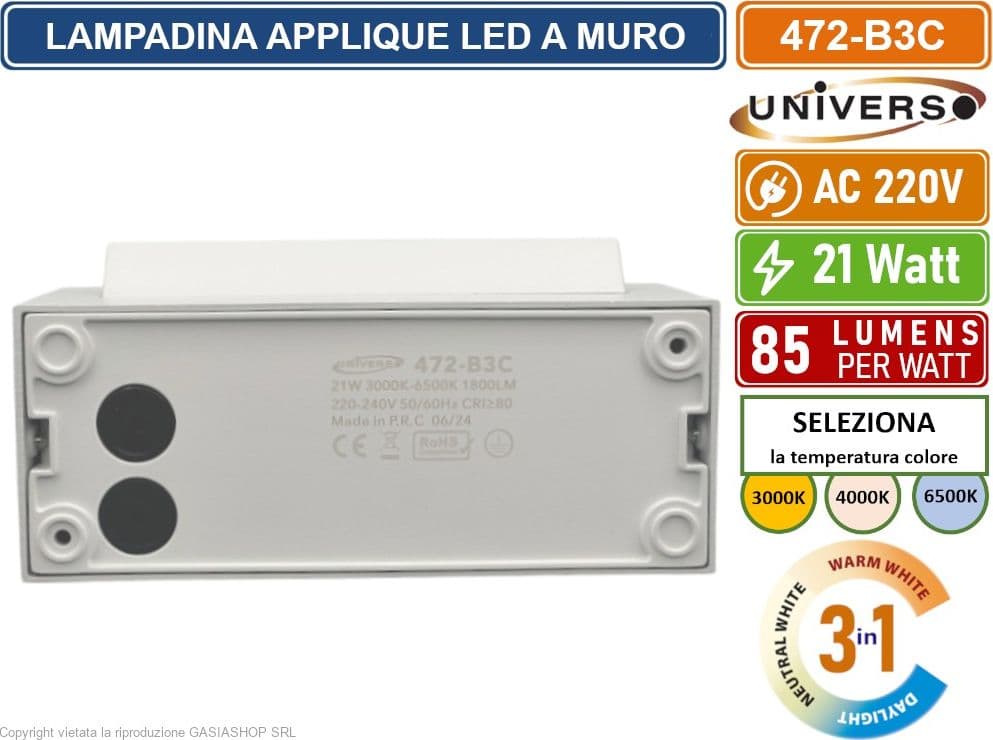 UNIVERSO 472-B3C LAMPADA APPLIQUE LED DA MURO RUOTABILE 21W SMD  CCT 3IN1 CAMBIA COLORE IP65 DA ESTERNO - 4