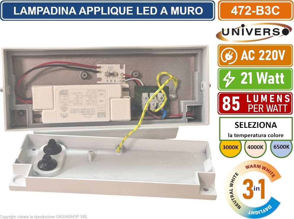 UNIVERSO 472-B3C LAMPADA APPLIQUE LED DA MURO RUOTABILE 21W SMD  CCT 3IN1 CAMBIA COLORE IP65 DA ESTERNO - 5