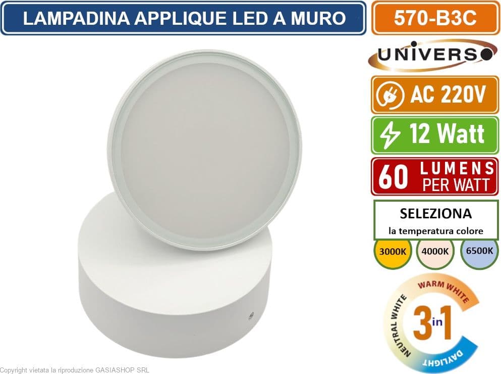 UNIVERSO 570-B3C LAMPADA APPLIQUE LED DA MURO TESTA RUOTABILE 12W SMD  CCT 3IN1 CAMBIA COLORE IP54 DA ESTERNO - 4