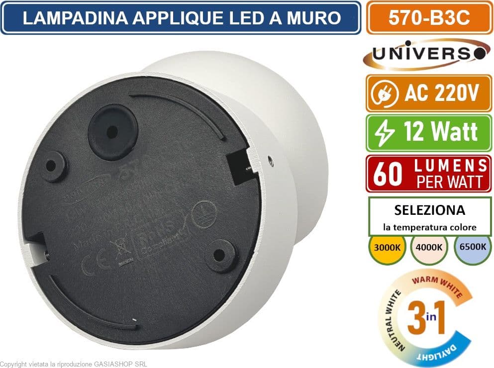 UNIVERSO 570-B3C LAMPADA APPLIQUE LED DA MURO TESTA RUOTABILE 12W SMD  CCT 3IN1 CAMBIA COLORE IP54 DA ESTERNO - 5