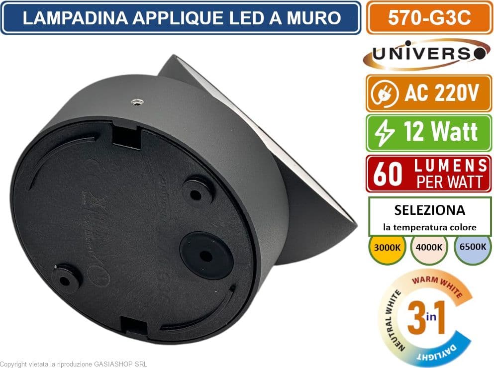 UNIVERSO 570-G3C LAMPADA APPLIQUE LED DA MURO TESTA RUOTABILE 12W SMD  CCT 3IN1 CAMBIA COLORE IP54 DA ESTERNO - 5