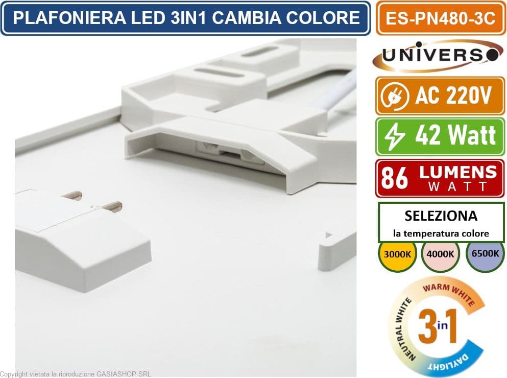 UNIVERSO ES-PN480-3C PLAFONIERA LED CIRCOLARE 42W SMD COLORE LUCE SELEZIONABILE 3IN1 DA ESTERNO IP44 - 5
