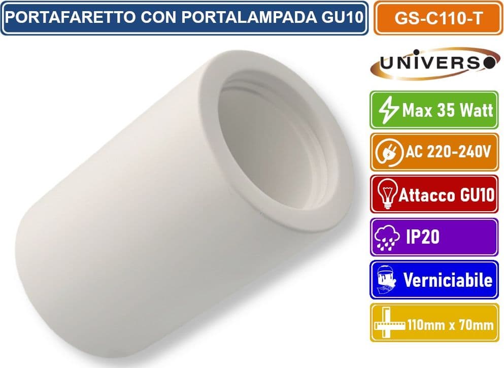 UNIVERSO GS-C110-T PORTAFARETTO ROTONDO IN GESSO VERNICIABILE A MONTAGGIO SUPERFICIALE PER LAMPADINE GU10 e GU5.3 - 3