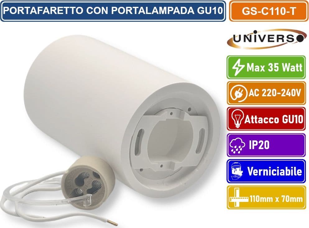UNIVERSO GS-C110-T PORTAFARETTO ROTONDO IN GESSO VERNICIABILE A MONTAGGIO SUPERFICIALE PER LAMPADINE GU10 e GU5.3 - 4