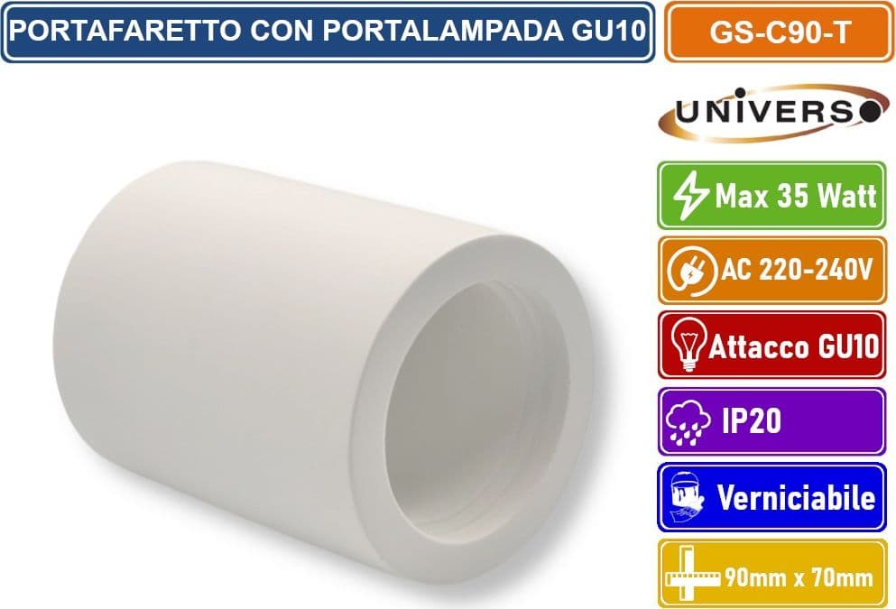 UNIVERSO GS-C90-T PORTAFARETTO ROTONDO IN GESSO VERNICIABILE A MONTAGGIO SUPERFICIALE PER LAMPADINE GU10 e GU5.3 - 2
