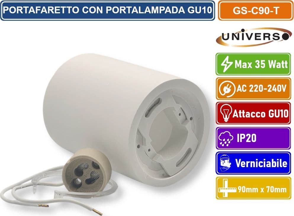 UNIVERSO GS-C90-T PORTAFARETTO ROTONDO IN GESSO VERNICIABILE A MONTAGGIO SUPERFICIALE PER LAMPADINE GU10 e GU5.3 - 3